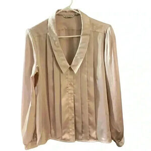 Vintage Satin Blush Colored Herman Geist V-Neck Button Down Pleated Front. 10